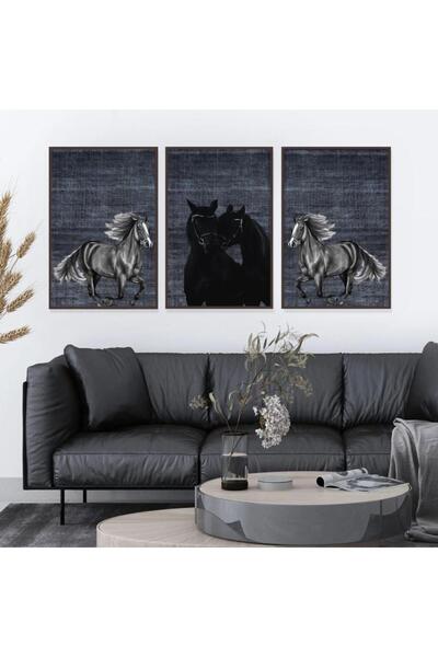 SND ثلاث لوحات قماشية بتصميم حصان مع برواز شامبين مجوف