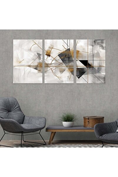 SND ثلاث لوحات قماشية بتصميم تجريدي مع برواز شامبين مجوف