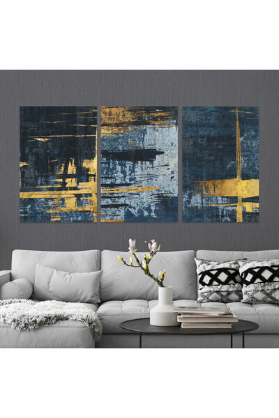 4gdran ثلاث لوحات قماشية فخمة بتصميم مودرن مع برواز ذهبي مجوف