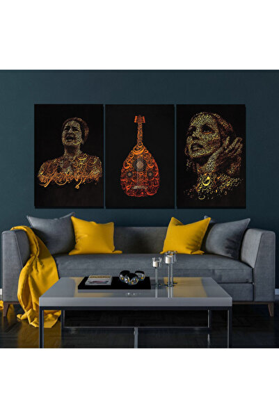 4gdran ثلاث لوحات قماشية مودرن بتصميم فيروز و ام كلثوم مع برواز خشبي مخفي