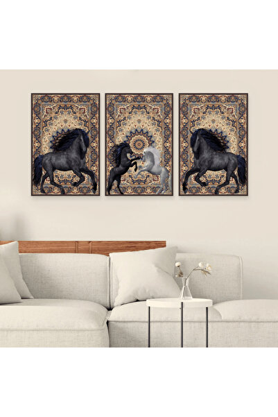 4gdran ثلاث لوحات قماشية بتصميم حصان مع برواز شامبين مجوف