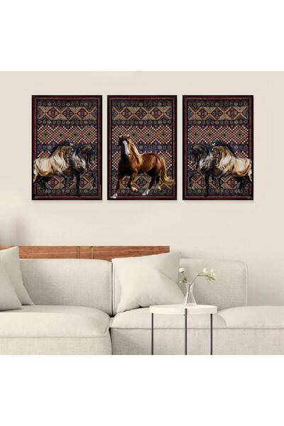 4gdran ثلاث لوحات قماشية بتصميم حصان مع برواز أسود مجوف
