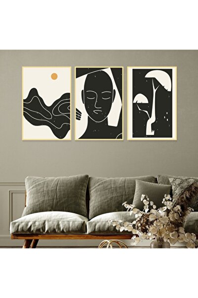 SND ثلاث لوحات قماشية بتصميم الفن البوهيمي مع برواز ذهبي مجوف