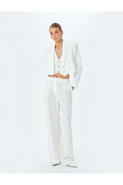 Koton New Season Buttoned Double Breasted Crop Blazer Jacket