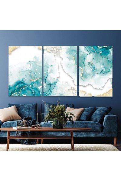 4gdran Three luxurious modern canvas paintings with a hidden wooden frame