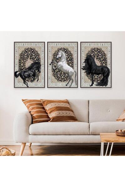 SND ثلاث لوحات قماشية بتصميم حصان مع برواز شامبين مجوف