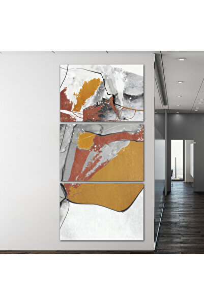 4gdran ثلاث لوحات قماشية بتصميم تجريدي مع برواز ذهبي مجوف