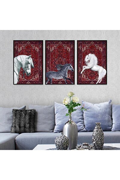 SND ثلاث لوحات قماشية بتصميم حصان مع برواز أسود مجوف
