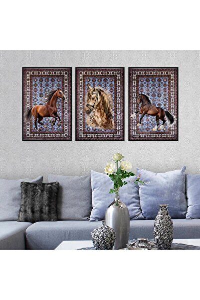 Marktna ثلاث لوحات قماشية بتصميم حصان مع برواز أسود مجوف