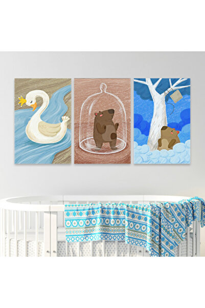 Marktna ثلاث لوحات قماشية مودرن لغرف الأطفال مع برواز شامبين مجوف