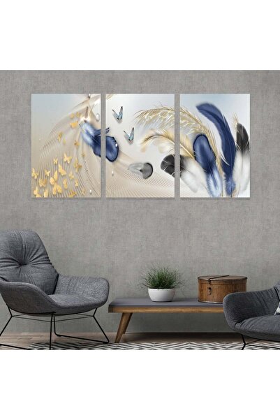 4gdran ثلاث لوحات قماشية بتصميم تجريدي مع برواز ذهبي مجوف