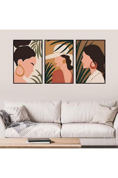 SND ثلاث لوحات قماشية بتصميم فتاة مع برواز أسود مجوف