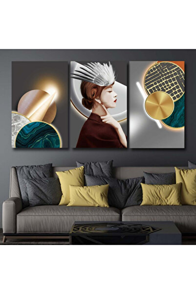 4gdran ثلاث لوحات قماشية فخمة بتصميم مودرن مع برواز فضي مجوف