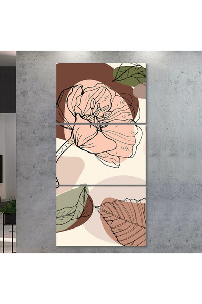 4gdran ثلاث لوحات قماشية مودرن بتصميم تجريدي مع برواز بني مجوف