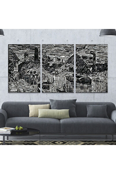 Marktna ثلاث لوحات قماشية فخمة بتصميم مودرن مع برواز بني مجوف