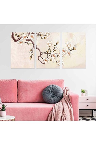 4gdran ثلاث لوحات قماشية بتصميم ورد مع برواز خشبي مخفي