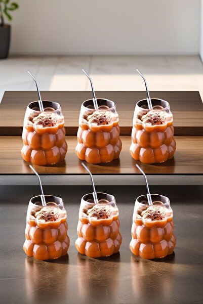 Open Home Concept 6 Adet Üzüm Model Borosilikat Kokteyl  Soğuk Sıcak Kahve Meşrubat Bardağı 6 Cam Pipet Hediye 350 ML