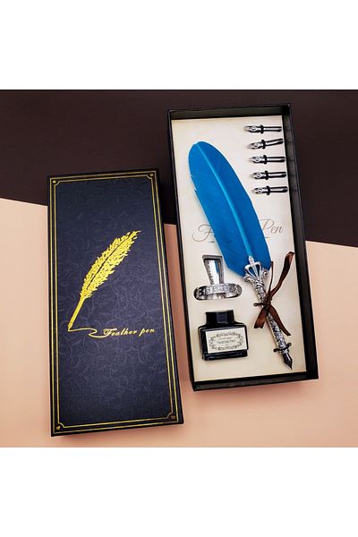 MBB ETİCARET Ink Dip Inkwell Pen Set Blue
