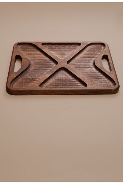 Rabo Craft X - 4-Eye Solid Wood Snack Presentation Tray with Handles, Minimal Design