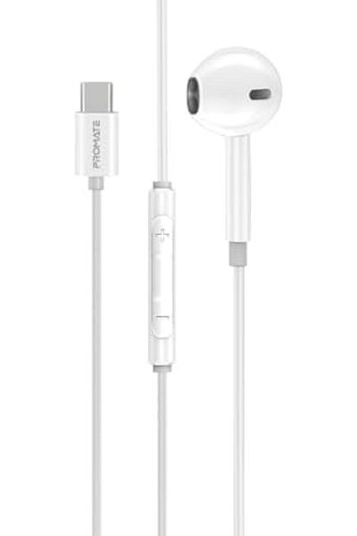 Promate سماعات أذن بموصل USB-C™، سماعة أذن أحادية عالية الدقة مريحة داخل الأذن مزودة بمنفذ USB-C™ مع ميكروفون، وخاصية إلغاء الضوضاء