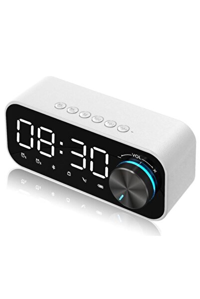 DEKORANLA B126 Bluetooth 5.0 Dijital Masa Saati, Çift Alarmlı, Radyolu, Beyaz