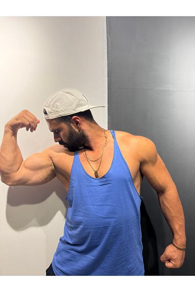 Bas Body FitnessWear Thin Drawstring Fitness Singlet Blue Lilac Color Combed Fabric Fitness Shows Attention Muscular