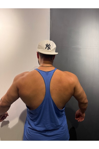 Bas Body FitnessWear İnce İpli Fitness Atlet Mavi Lila Rengi Penye Kumaş Fitness Dikkat Kaslı Gösterir