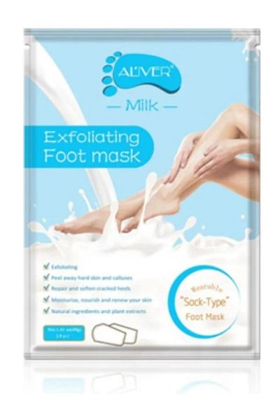 ALİVER Aliver Exfoliating Foot Mask (Socks) with Moisturizing and Softening Milk White 40g
