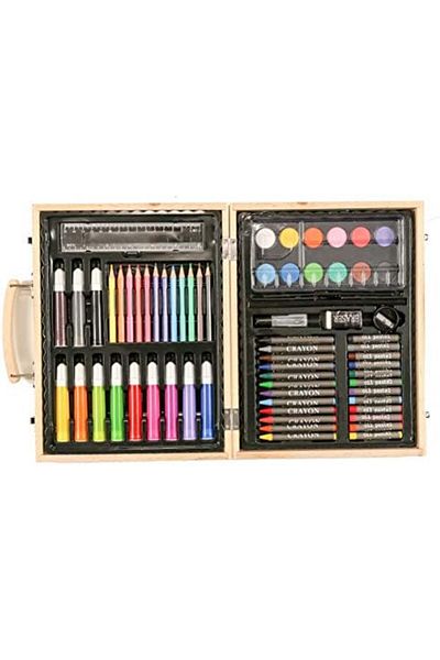 Toybox Kids Art Set in Wooden Carrying Case Including Paints, Crayons, Markers and More