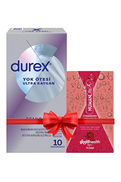 Durex Yok Ötesi Ultra Kaygan Prezervatif 10'lu + HumanLife 5 gr X 10 Çilek Aromalı Jel Lubricant