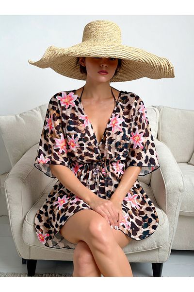 BELLA NOTTE Leopard Printed Lace Detailed Pareo Beach Dress