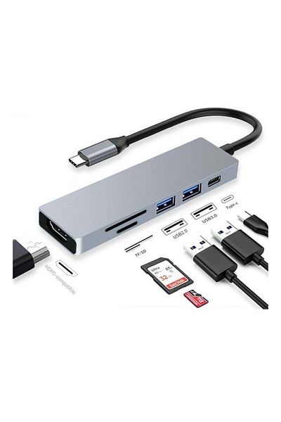 Generic 6 in 1 USB C Hub Multiport Adapter Portable Space Aluminum Dongle with 4K HDMI Output, 3 USB 3.0 Por