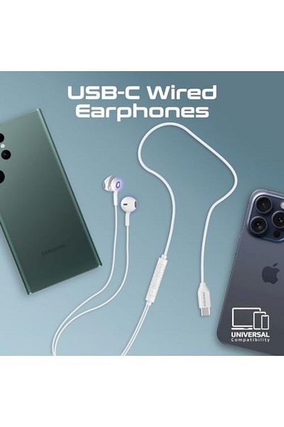Promate سماعات أذن بموصل USB-C، سماعات أذن سلكية شفافة عالية الدقة بمنفذ USB-C مع أضواء RGB، M