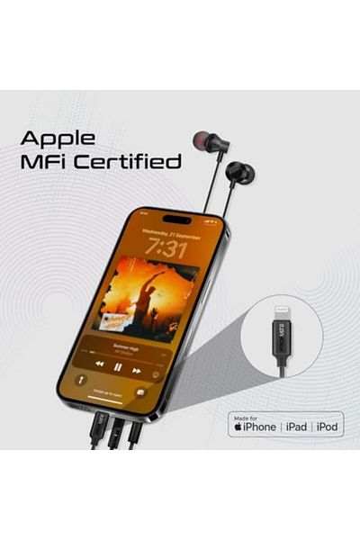 Promate Earphones with Lightning Connector, Ergonomic In-Ear Apple MFi Certified Earphones with Micr