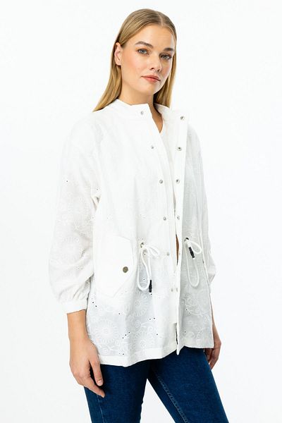 On Fashion On Waist Drawstring Embroidered Cotton Trench White-52902