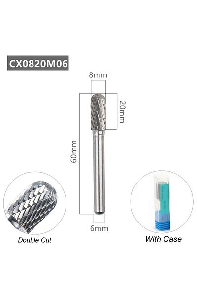 Choice Double Burr 6x8mm Tungsten Carbide Rotary File Burr Style C Ball Nose Cylinder 6mm 1/4 Shank Mould C