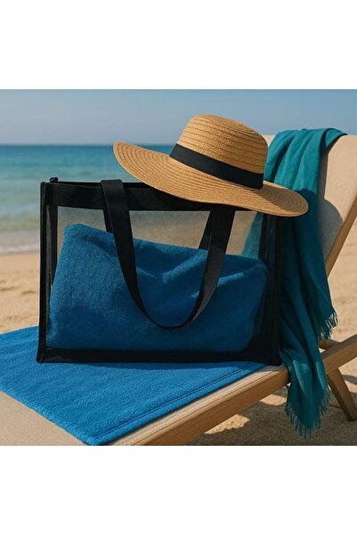 OEM Μαύρη αδιάβροχη τσάντα Totebag με πλέγμα για την παραλία 40x15x30cm