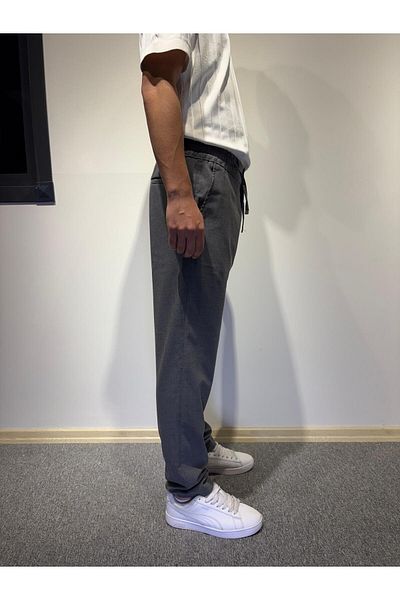 ÖNDER MODA Men's Anthracite Color Quality Flexible Lycra Ankle Length Fabric Trousers
