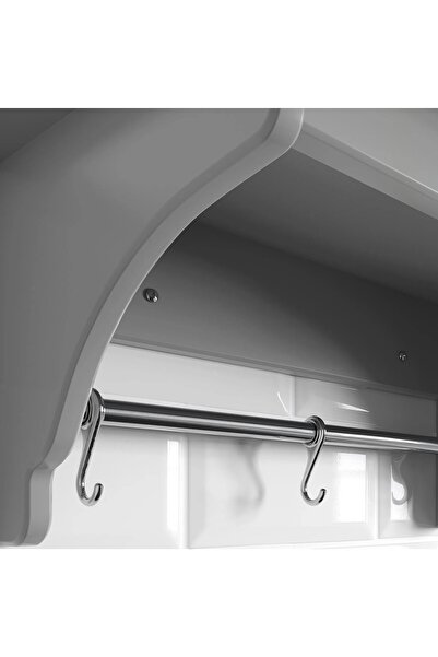 IKEA QUİCK Ahşap Mutfak Rafı 50x30x24 Cm İkea Duvara Monte Kancalı Raylı Mutfak Rafı Gri Renk Askılı Raf