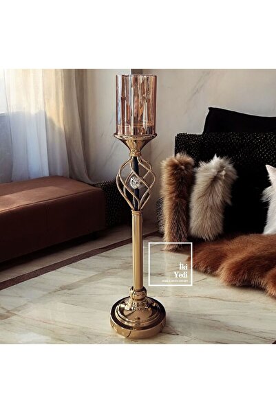 77 Ellis 77-3 70 cm Metal Gold Ayaklı Şamdan, Bal Köpüğü Renk Mumluk, Lüks Ev...