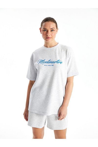LC Waikiki  Crew Neck Printed Short Sleeve Oversize Women's T-Shirt