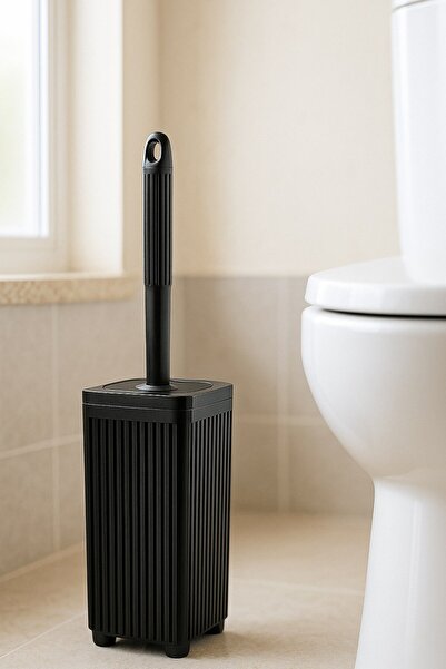 Sas Haus Σετ μπάνιου Lines Series Black, 3 τεμάχια ακρυλικός κάδος απορριμμάτων 7 λίτρων, βούρτσα τουαλέτας, θήκη χαρτιού υγείας