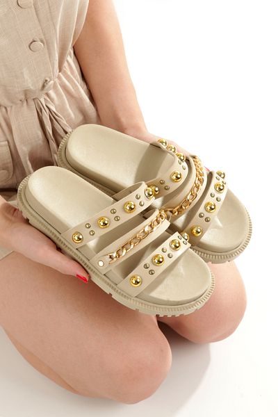 PAYZİN '' Semra'' Skin Yellow Trok and Chain Orthopedic Slippers New Season