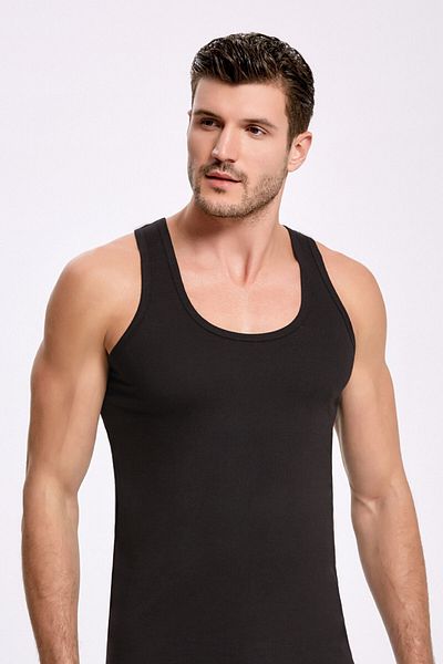 İlke 6 Pieces, 100% Cotton, Relaxed Fit, Men's Undershirt Black