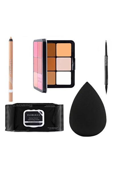 Florucci مجموعة قلم العيون والحواجب بني وقلم كحل لتحديد العين بيج و مجموعة محدد وجه كريمي و اسفنجه
