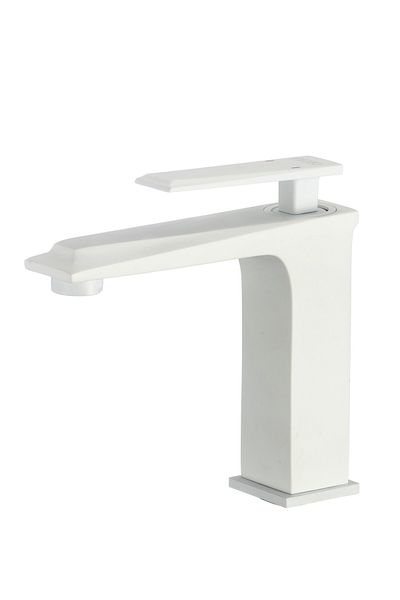 PLOTO Short white basin mixer with hose and hoses