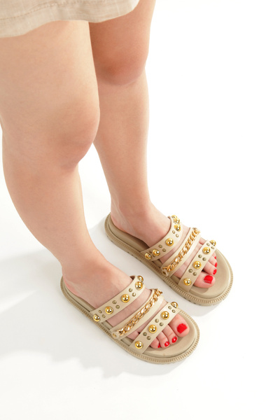 PAYZİN '' Semra'' Skin Yellow Trok and Chain Orthopedic Slippers New Season