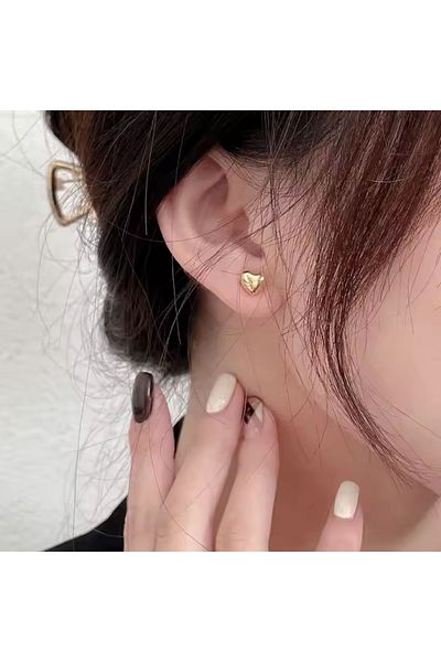 HOBİSY GIFT SHOP Heart Model Minimalist Steel Earrings |   Non-Tarnish Gold Plated