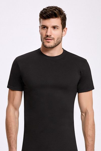 İlke 6 Pieces, 100% Cotton, Combed Cotton Fabric, Crew Neck, Comfortable Fit, Undershirt & T-Shirt, Absorbs Sweat, Black