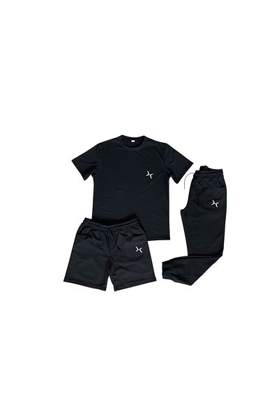 SAAT TEKSTİL Saat Textile Black Unisex White Logo Summer Comfortable Combed Cotton Tracksuit Combination